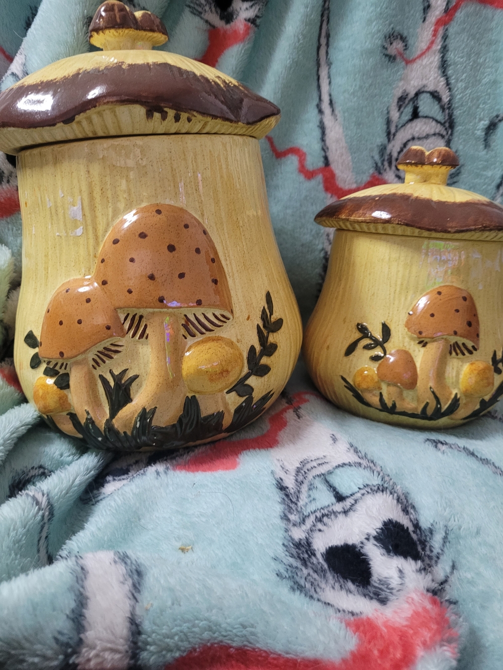 Hand-Painted Mushroom Ceramic Canister Set – Yellow and Brown - Picture 2 of 10